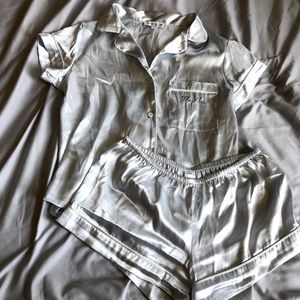 Light Blue Silk Bridal Mrs. Pajama Set (Size S)